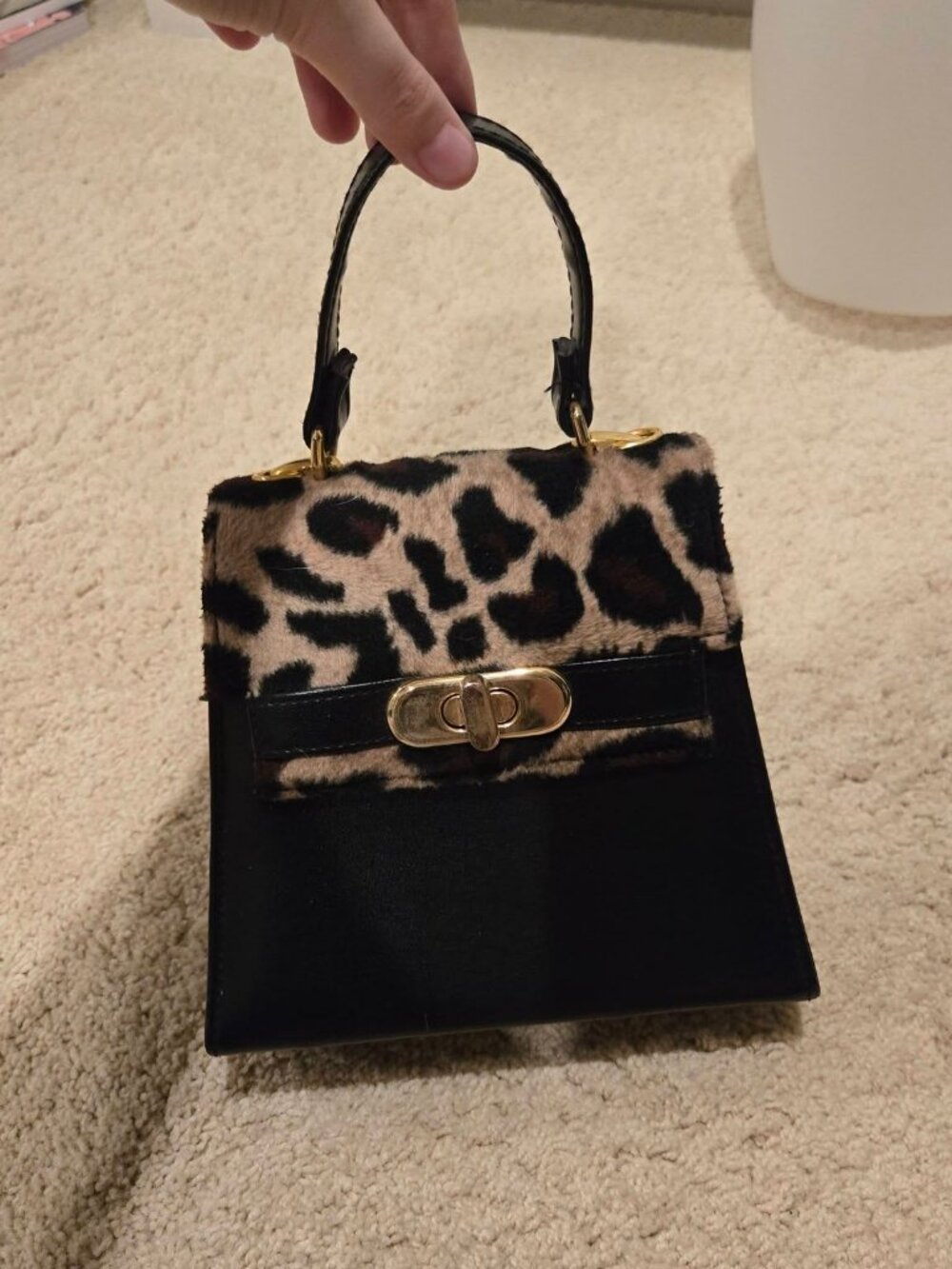 Vintage Y2K Leopard Print Mini Leather & Gold Handbag